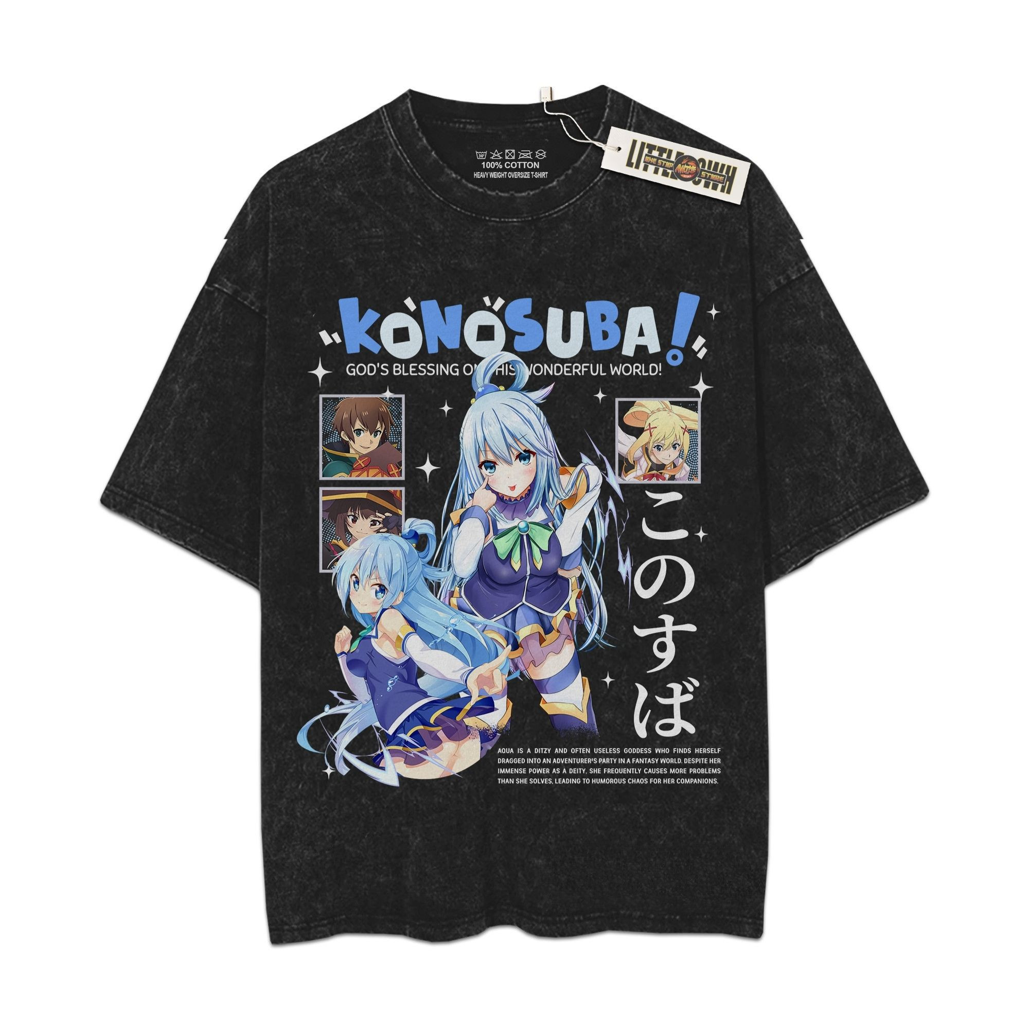 Aqua Vintage Shirt Konosoba Oversized Washed Tees - Custom Anime Tee