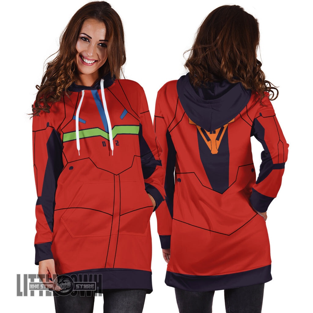 Alternative view of Asuka Langley Soryu Custom Anime Neon Genesis Evangelion Women Hoodie Dress