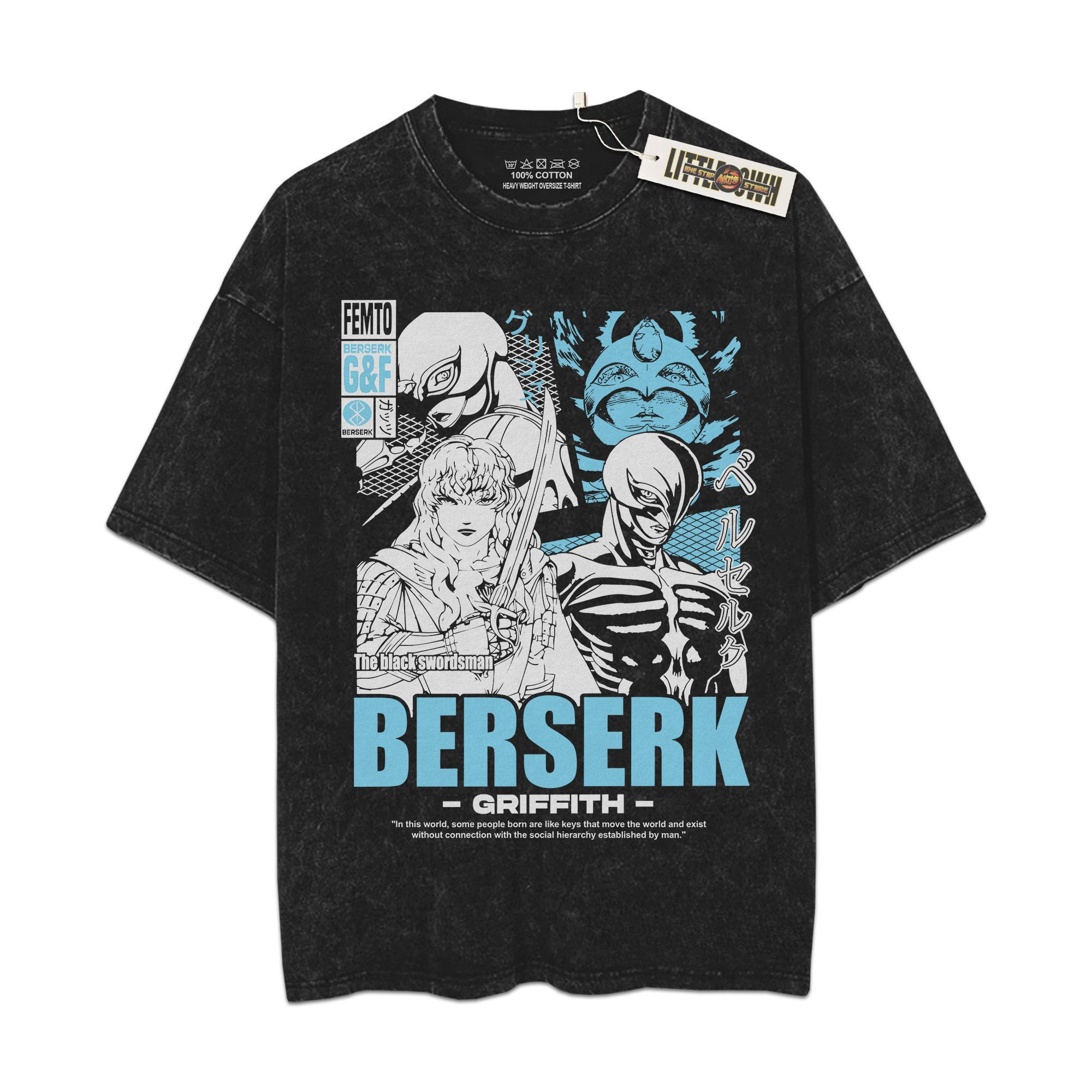 Beserk Griffith Japo?skie Vintage Oversized Washed Tees - Custom Anime Tee