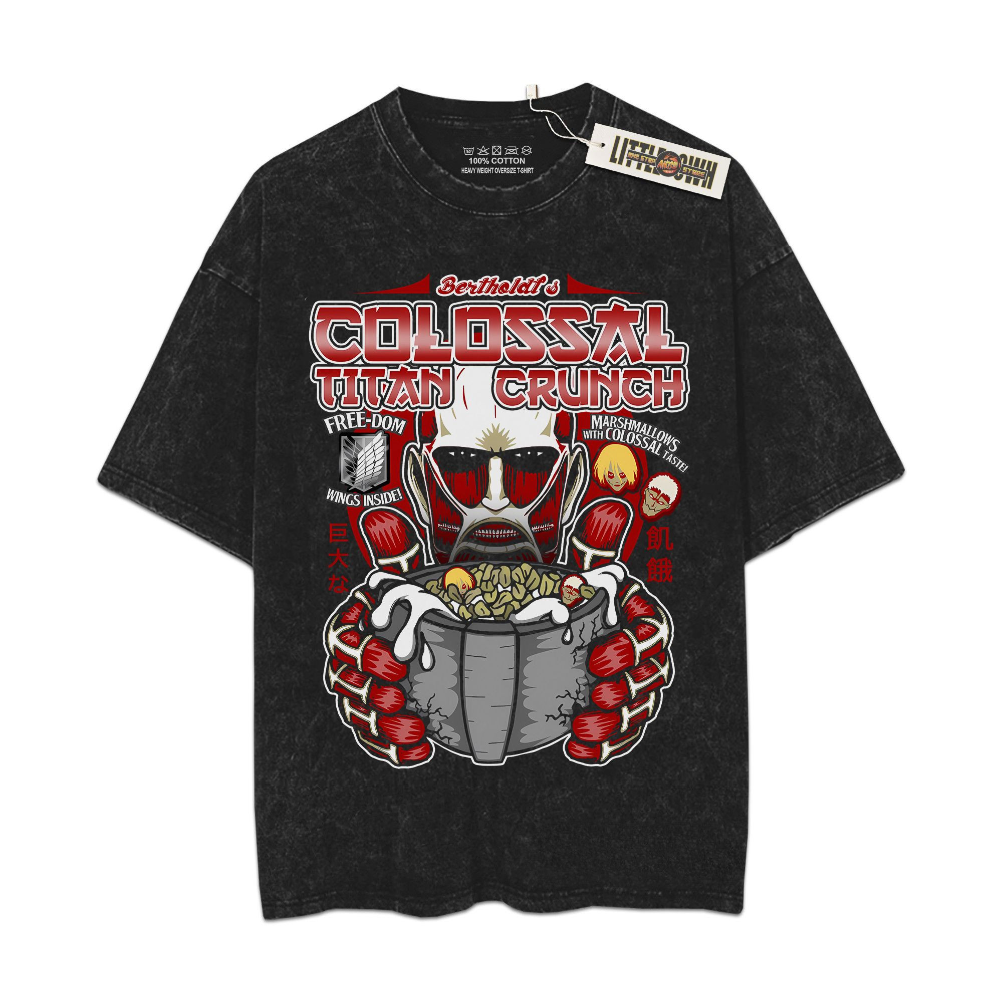 Colosal Titan Crunch Vintage Shirt AoT Oversized Washed Tees - Custom Anime Tee
