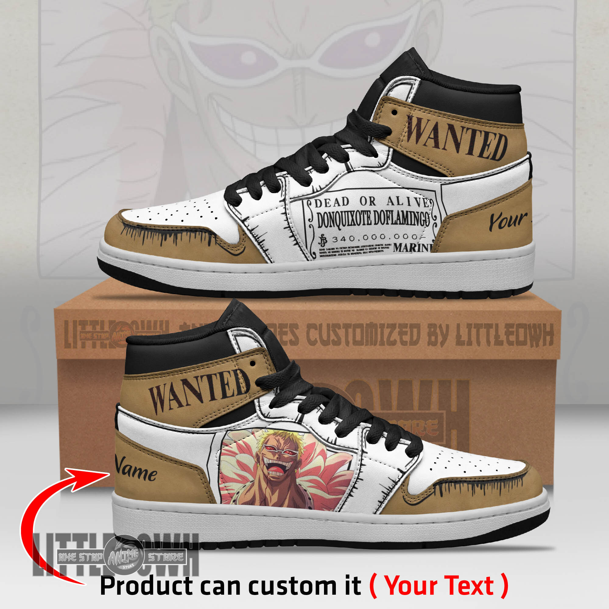 Doflamingo Wanted Personalized Shoes One Piece Anime Boot Sneakers