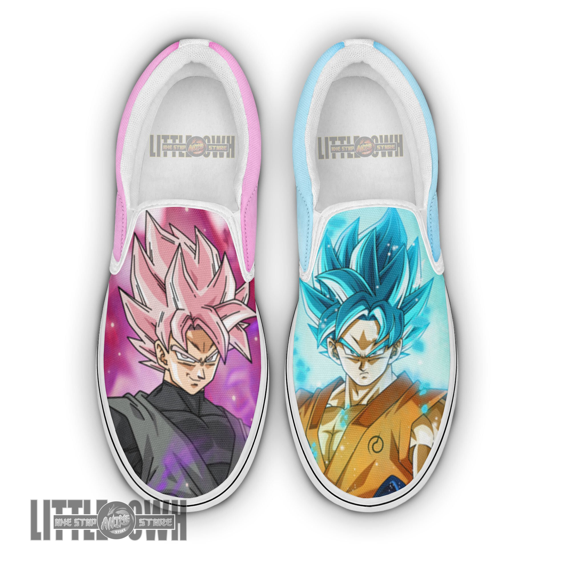 Dragon Ball Son Goku x Black Goku Shoes Custom Super Saiyan Blue x Rose Anime Classic Slip-On Sneakers
