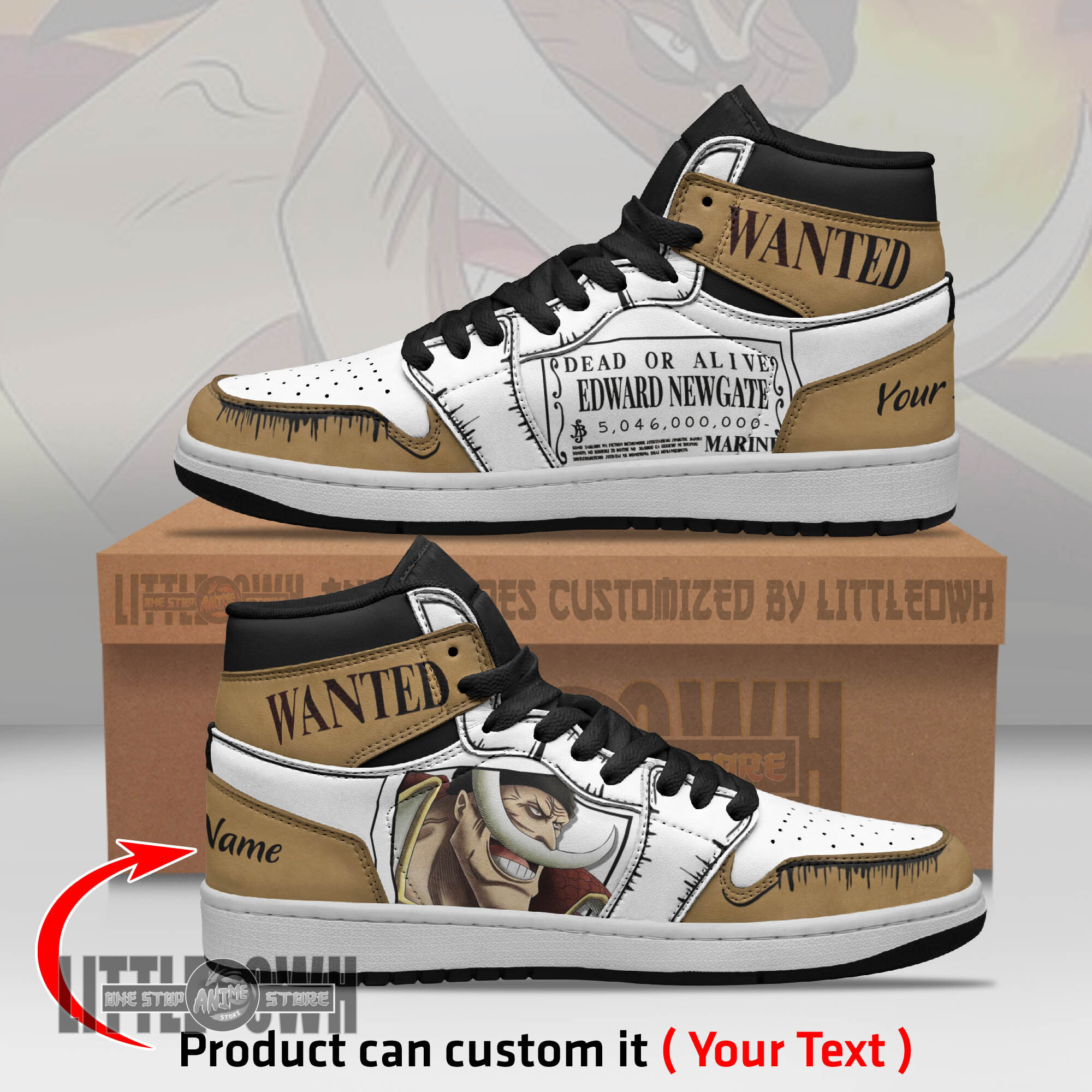 Edward Newgate Wanted Personalized Shoes One Piece Anime Boot Sneakers