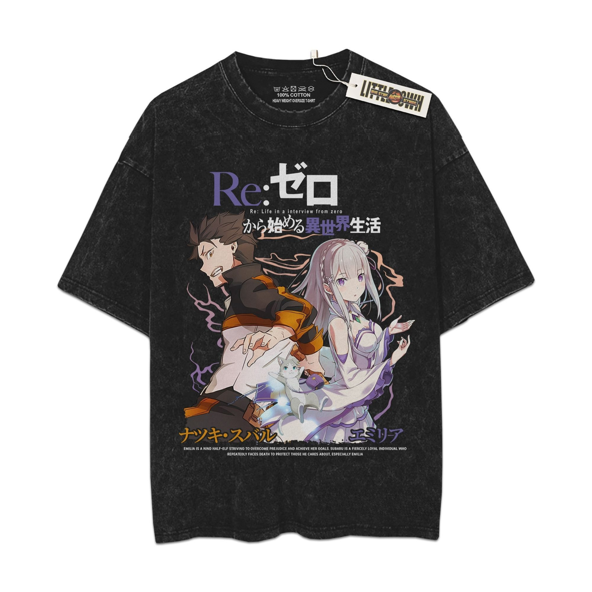 Emilia x Subaru Vintage Shirt Re0 Oversized Washed Tees - Custom Anime Tee