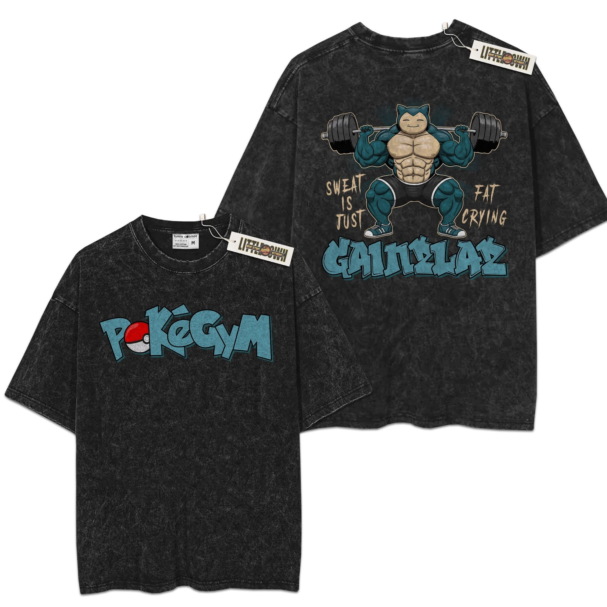 GainLax Vintage Shirt Pokegym Oversized Washed Tees - Custom Anime Tee