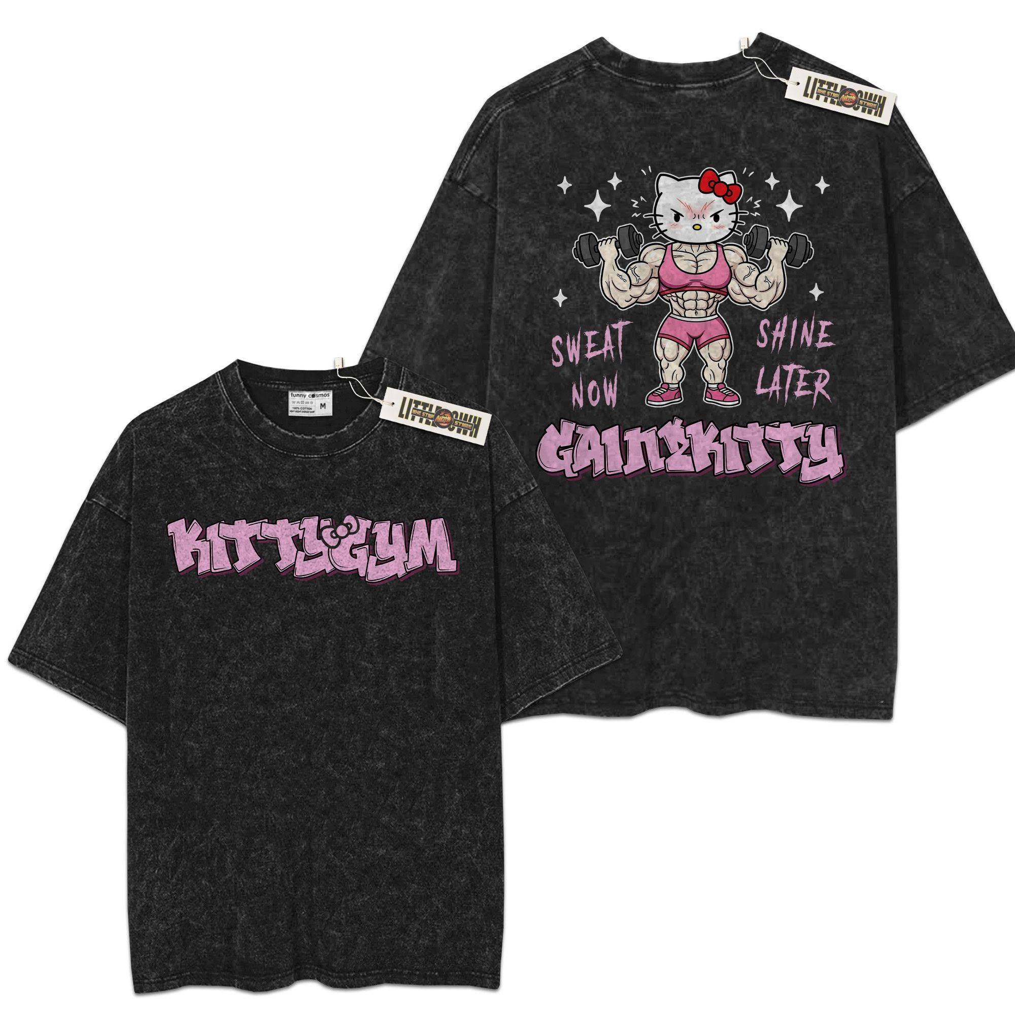 Gainz Kitty Vintage Shirt Oversized Washed Tees - Custom Anime Tee