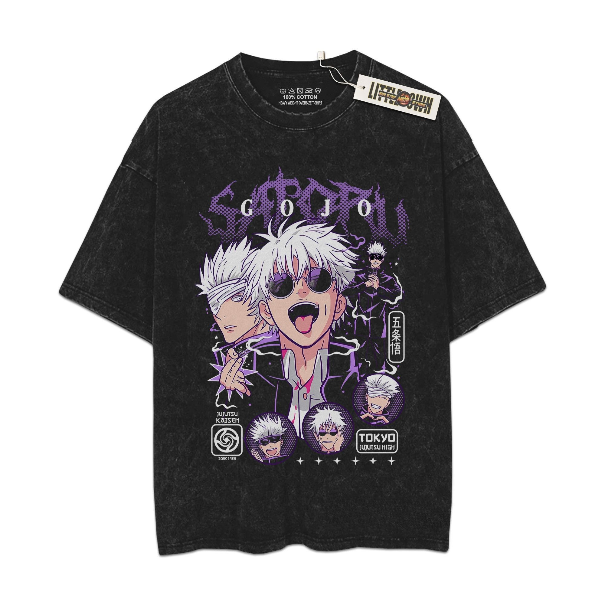 Gojo Satoru Vintage Shirt JJK Oversized Washed Tees - Custom Anime Tee