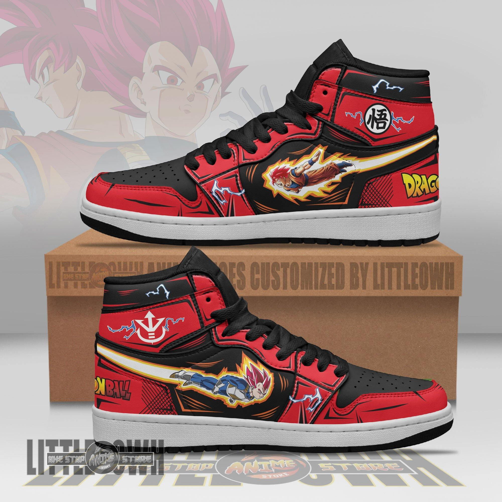 Goku and Vegeta Shoes DGB Super Saiyan God Custom Anime Boot Sneakers 1 Goku and Vegeta Shoes DGB Super Saiyan God Custom Anime Boot Sneakers
