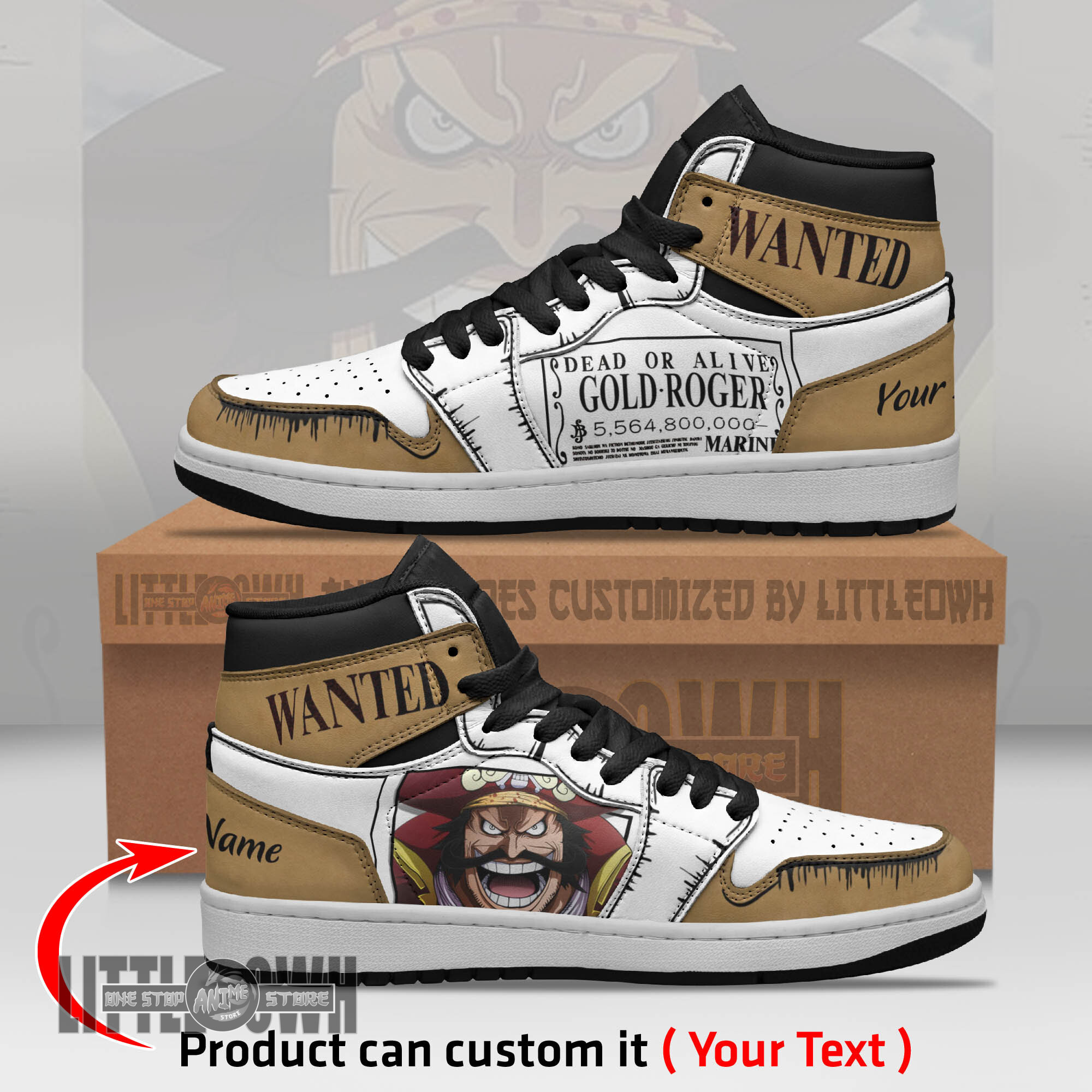 Gol D Roger Wanted Personalized Shoes One Piece Anime Boot Sneakers