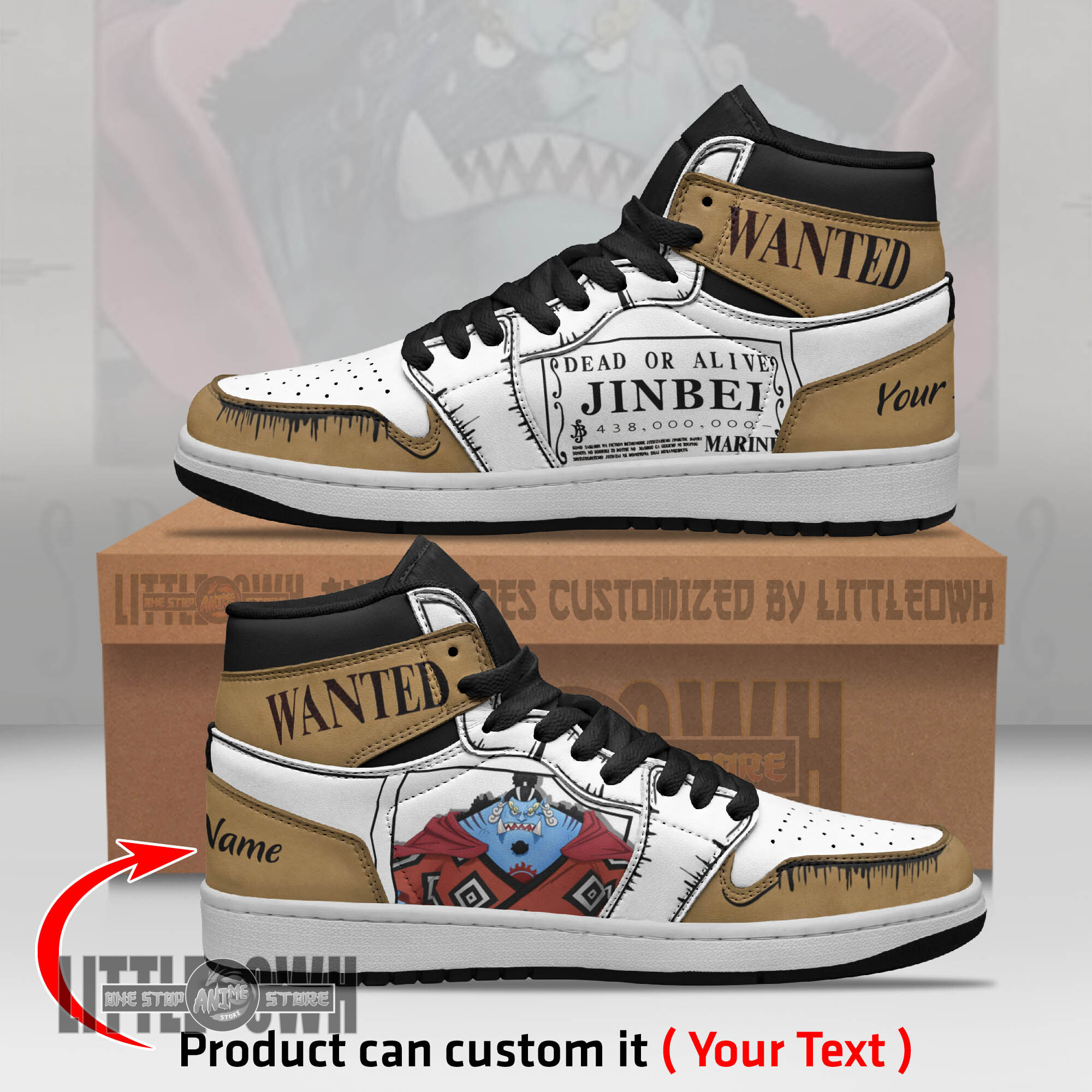 Jinbei Wanted Personalized Shoes One Piece Anime Boot Sneakers