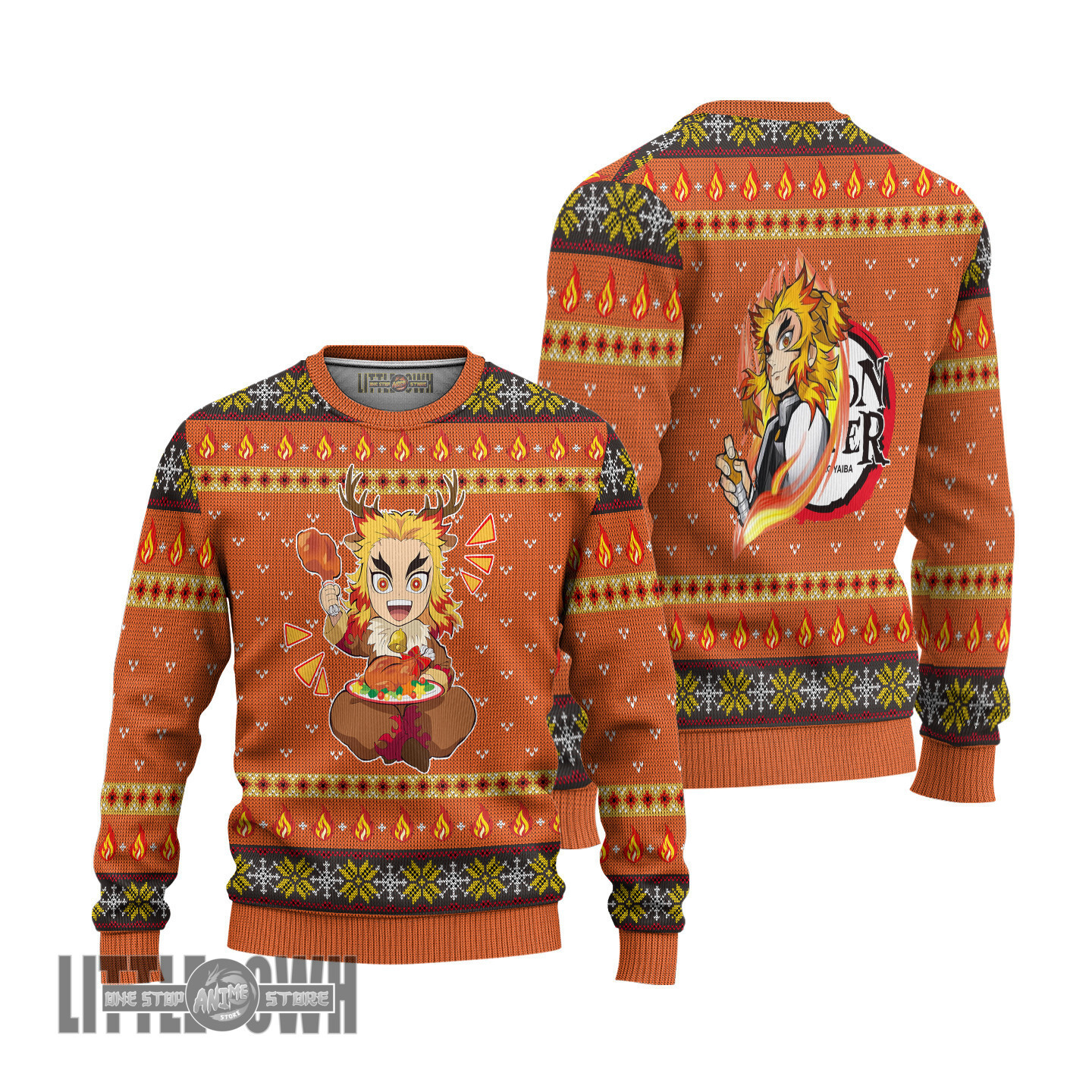 KnY Demon Slayer Ugly Christmas Sweater Kyojuro Custom Knitted Sweatshirt