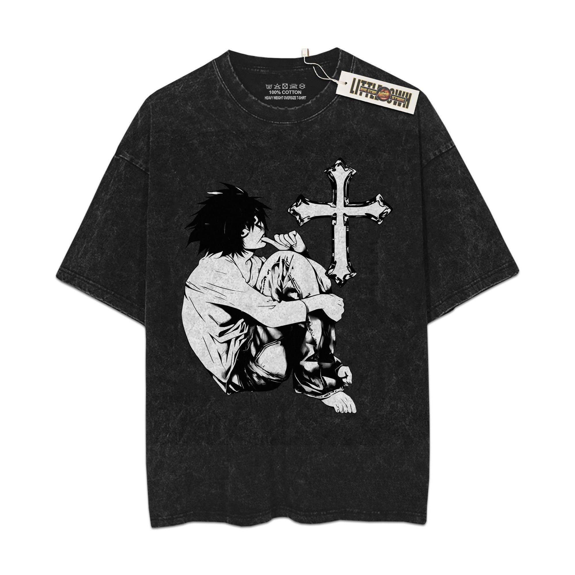 L Vintage Shirt Death Oversized Washed Tees - Custom Anime Tee
