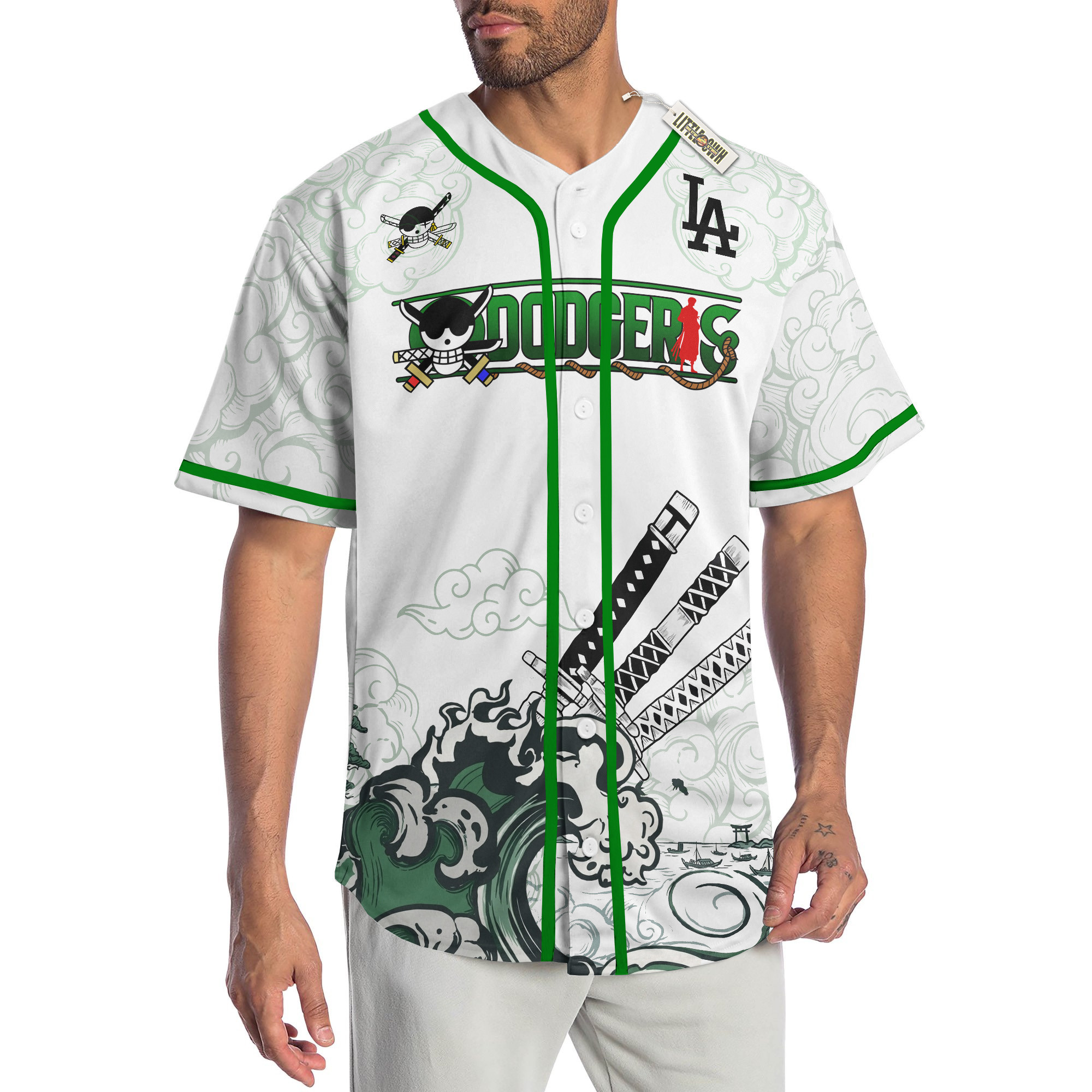 LAD x Zoro Ronin Emerald Wave Baseball Jersey 3 LAD x Zoro Ronin Emerald Wave Baseball Jersey - Image 3