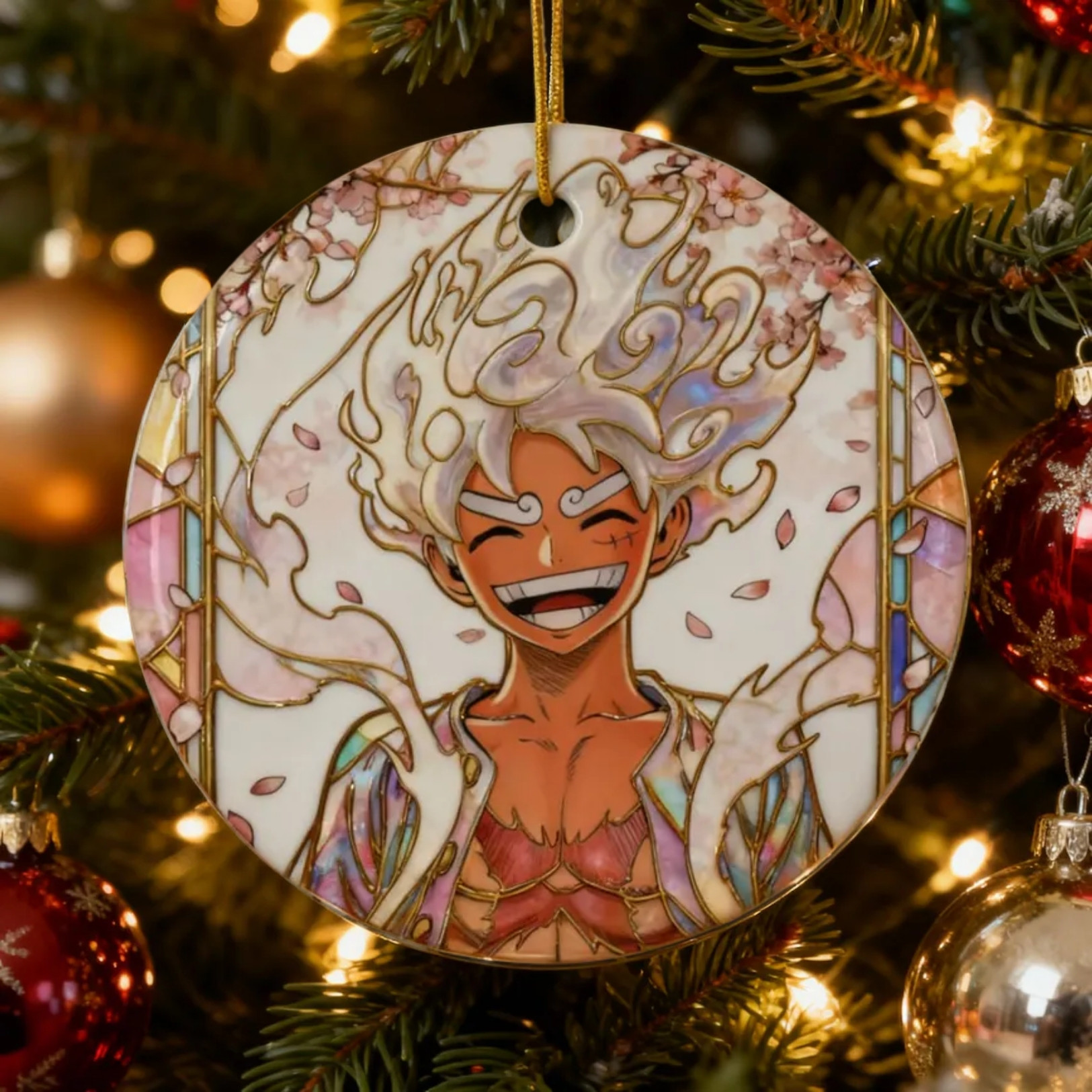 Luffy Gear 5 OP Christmas Ornament - Personalized 2-Sided Xmas Gift for Fans