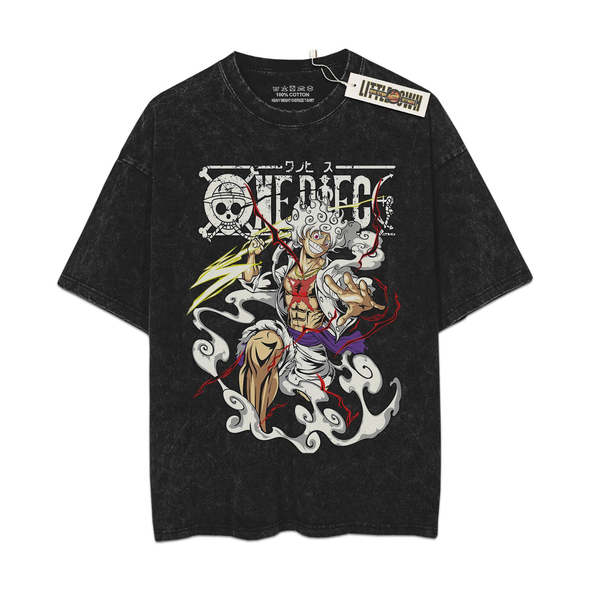 Luffy Gear 5 Vintage Shirt OP Oversized Washed Tees - Custom Anime Tee