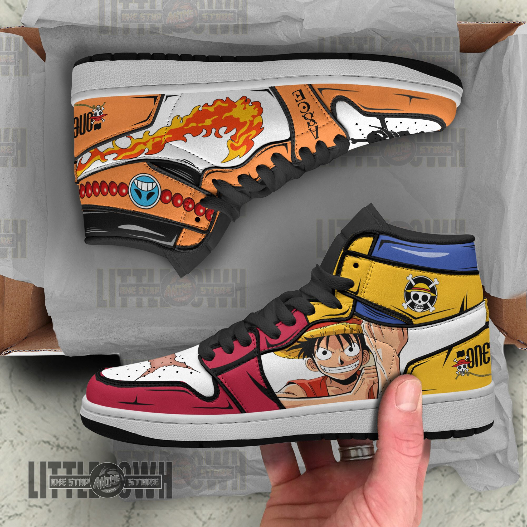 Luffy x Portgas D Ace One Piece Custom Anime Boot Sneakers 4 Luffy x Portgas D Ace One Piece Custom Anime Boot Sneakers - Image 4