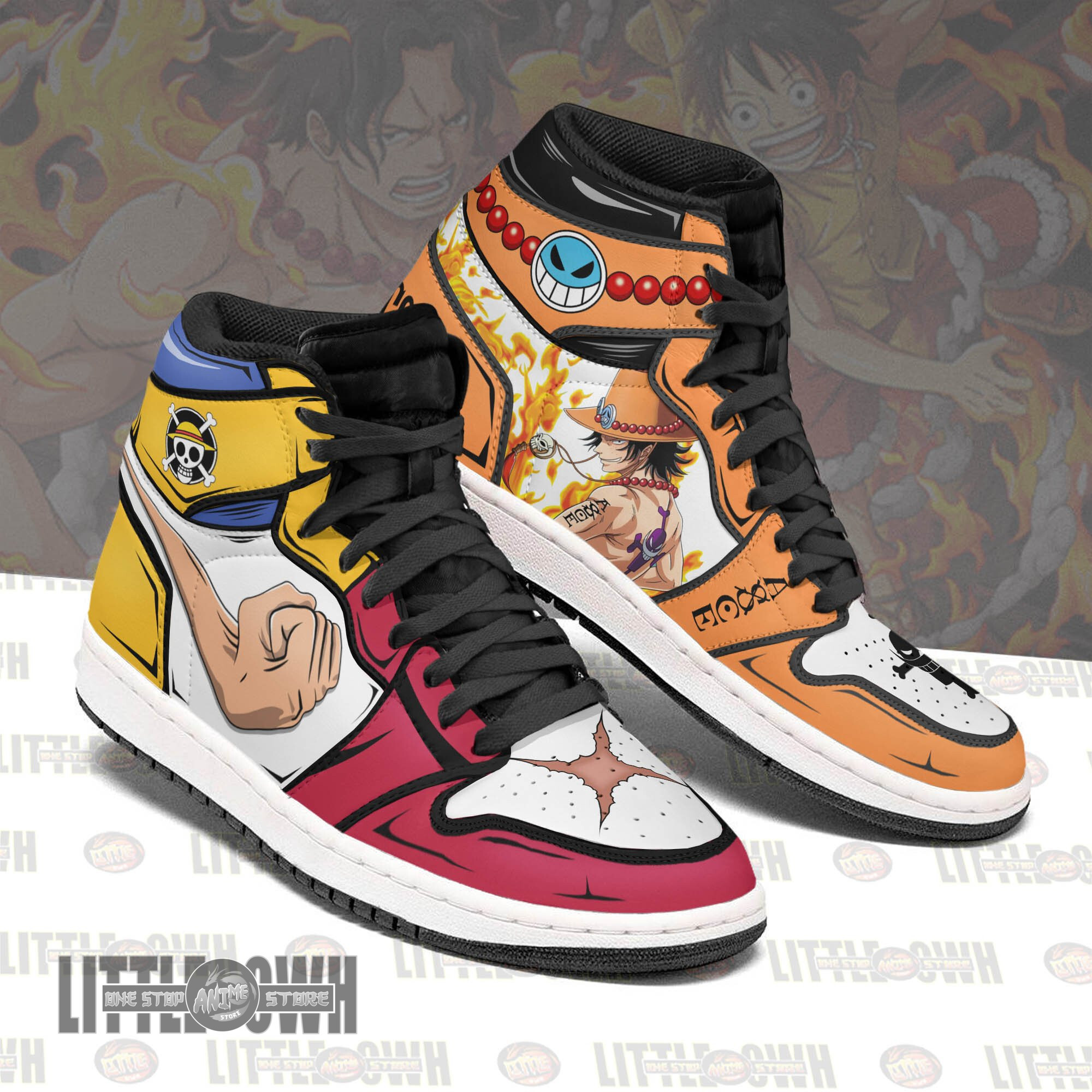 Luffy x Portgas D Ace One Piece Custom Anime Boot Sneakers 3 Luffy x Portgas D Ace One Piece Custom Anime Boot Sneakers - Image 3
