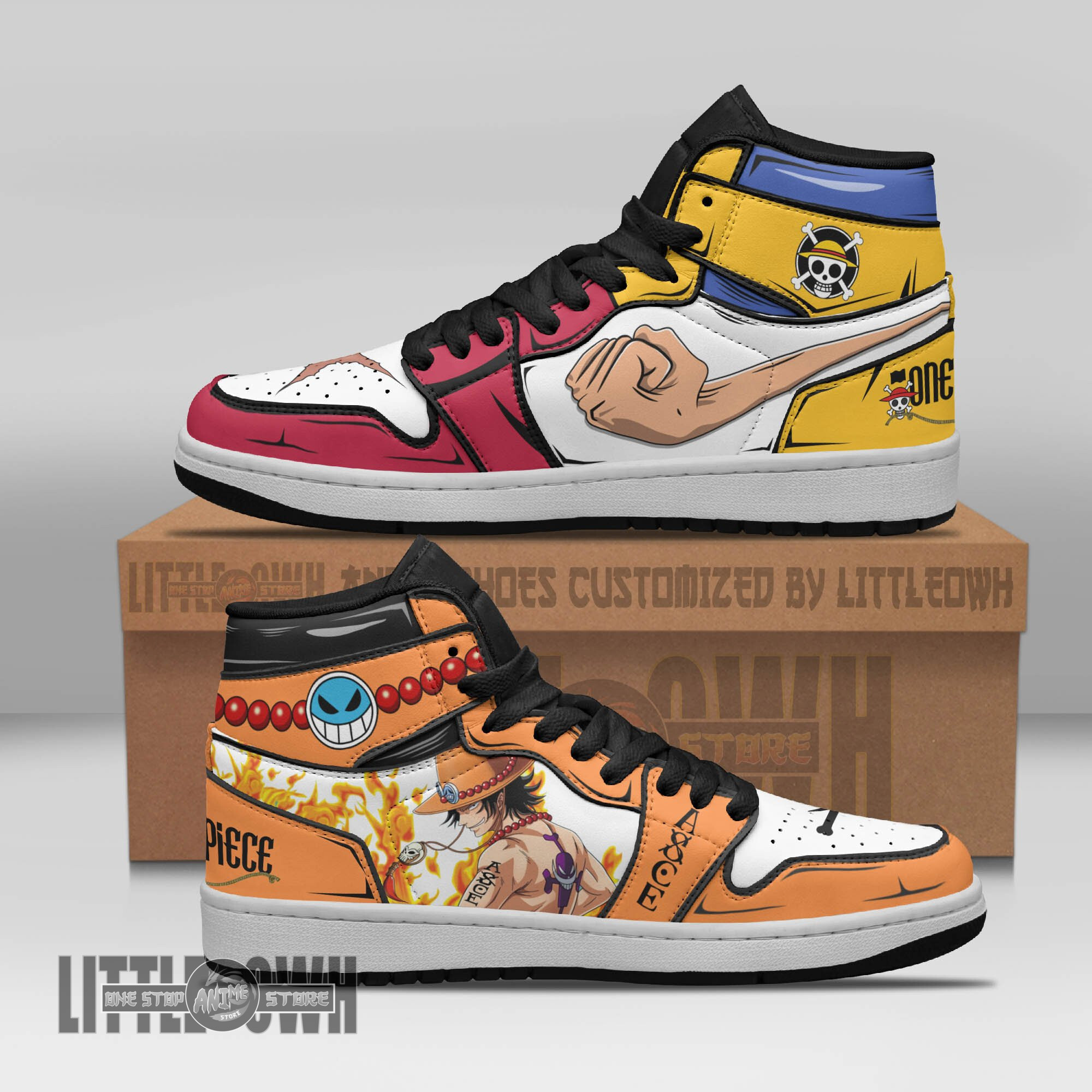 Luffy x Portgas D Ace One Piece Custom Anime Boot Sneakers 2 Luffy x Portgas D Ace One Piece Custom Anime Boot Sneakers - Image 2