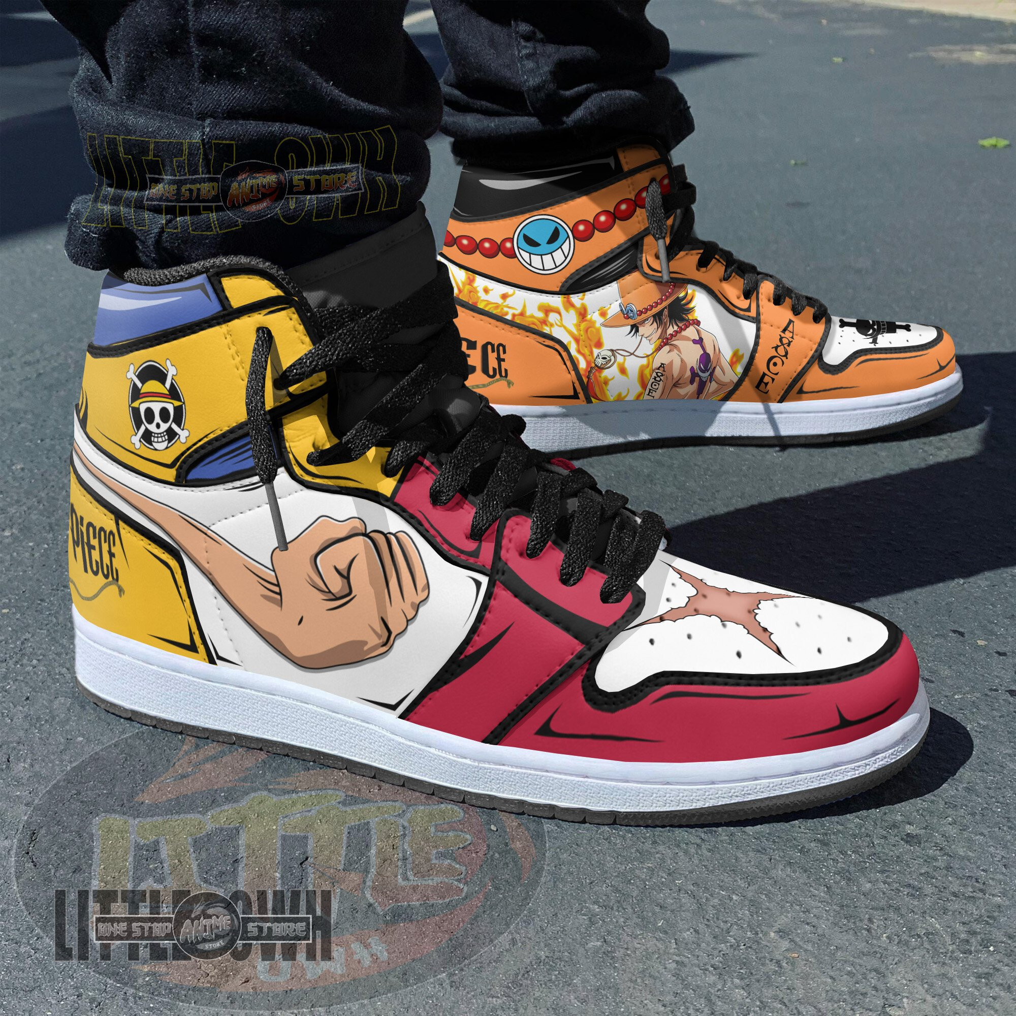 Luffy x Portgas D Ace One Piece Custom Anime Boot Sneakers 1 Luffy x Portgas D Ace One Piece Custom Anime Boot Sneakers