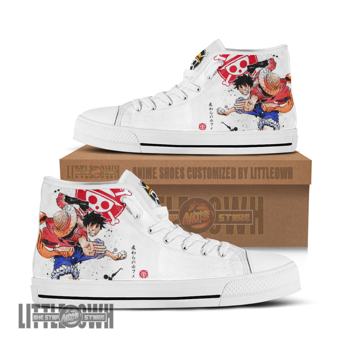 Monkey D. Luffy High Top Canvas Shoes One Piece Anime Mixed Manga Style 1 Monkey D. Luffy High Top Canvas Shoes One Piece Anime Mixed Manga Style