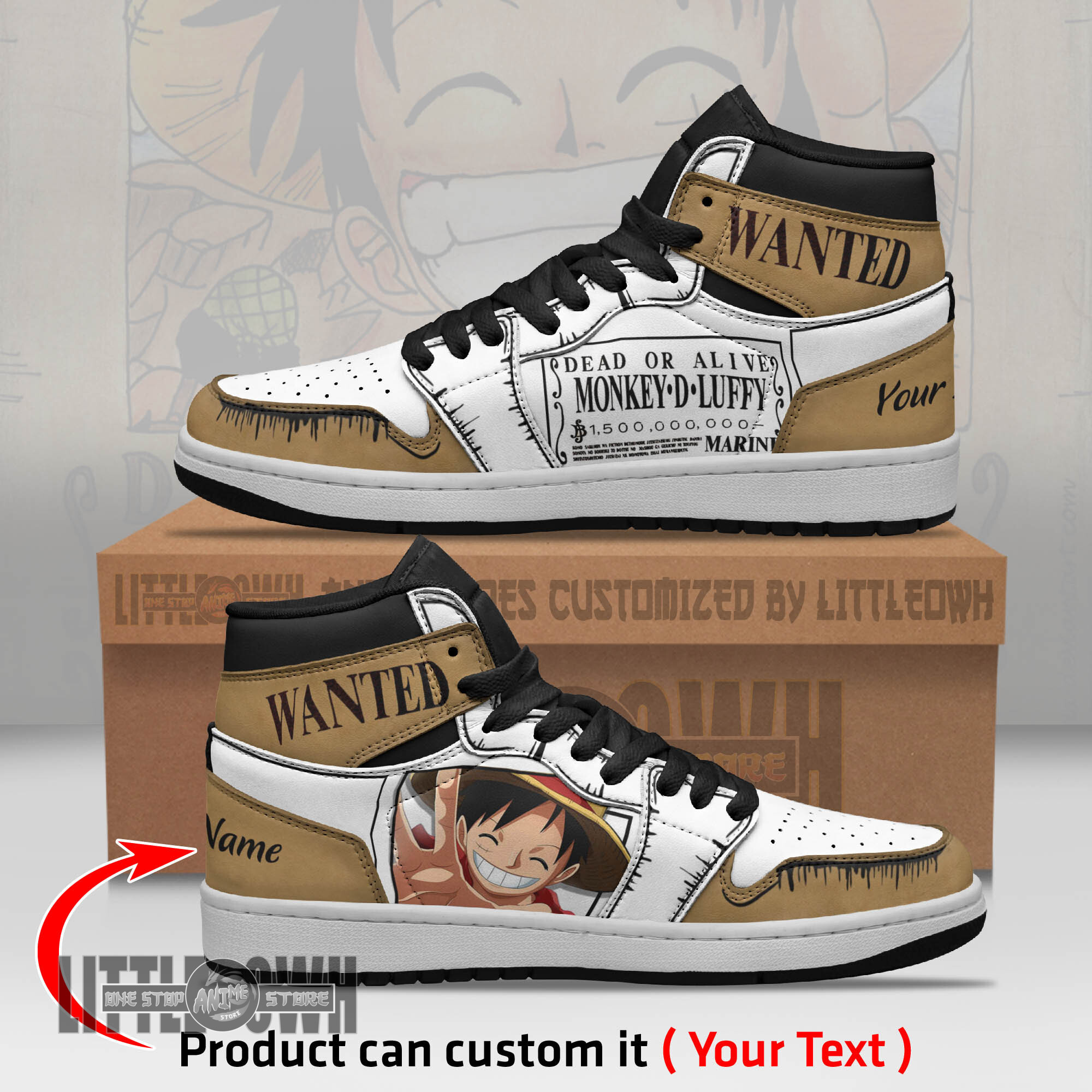 Monkey D Luffy Wanted Personalized Shoes One Piece Anime Boot Sneakers