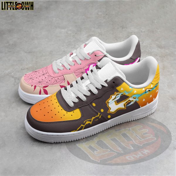 Alternative view of Nezuko and Zenitsu Anime Sneakers - Custom Demon Slayer AF1 Shoes
