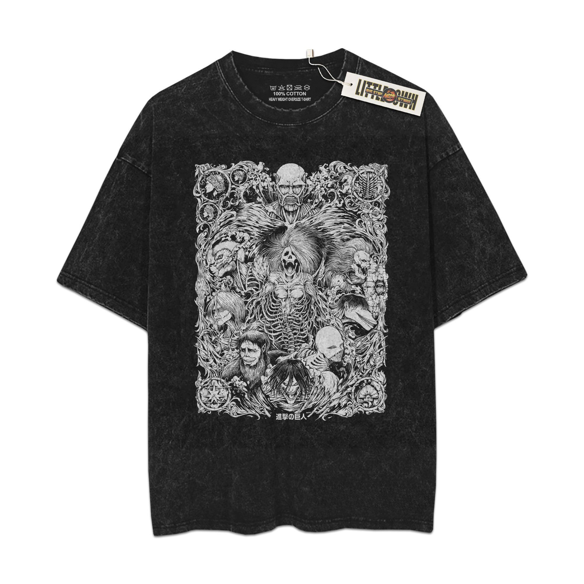 Nine Titan Vintage Shirt AoT Oversized Washed Tees - Custom Anime Tee
