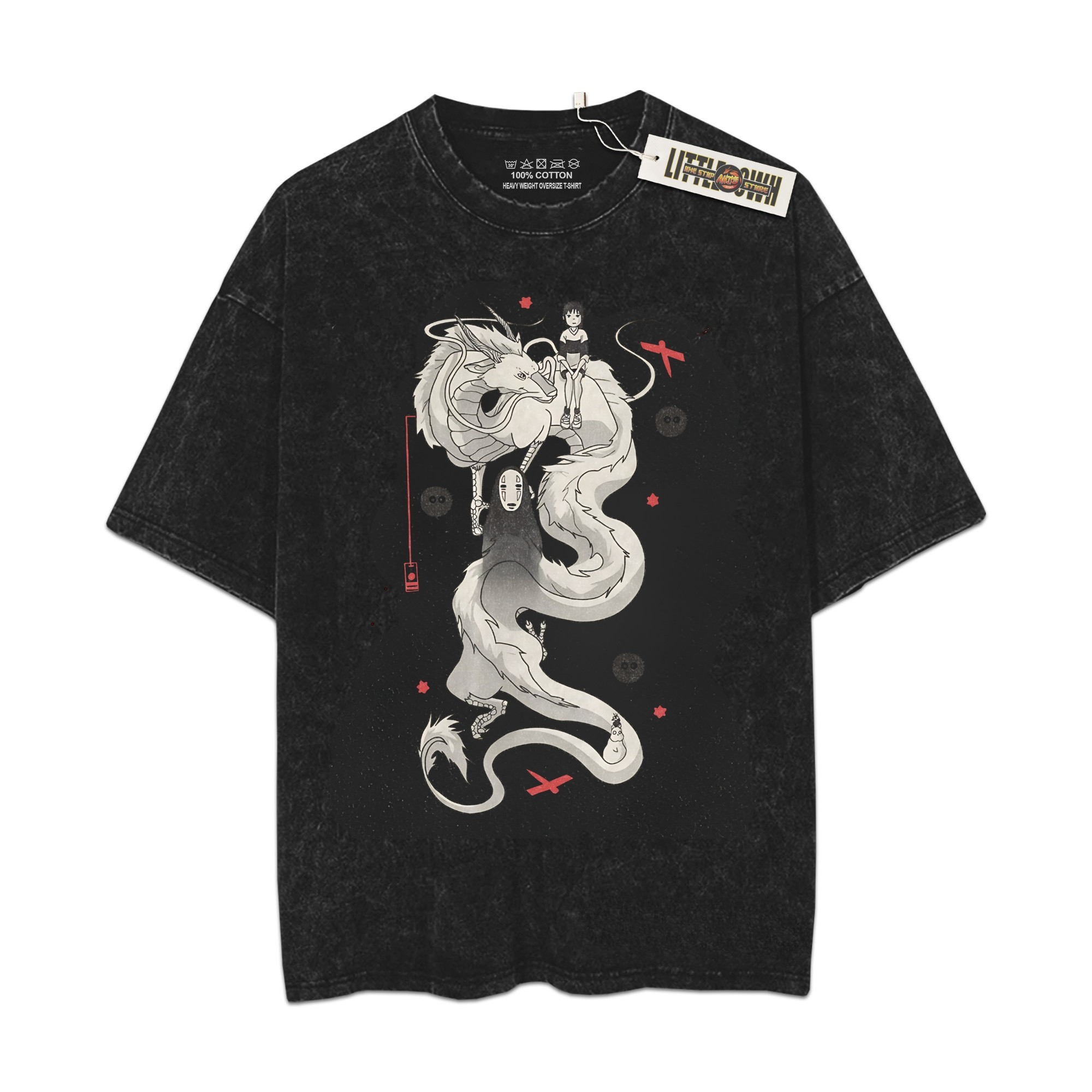 No Face Spirited Vintage Shirt Oversized Washed Tees - Custom Anime Tee