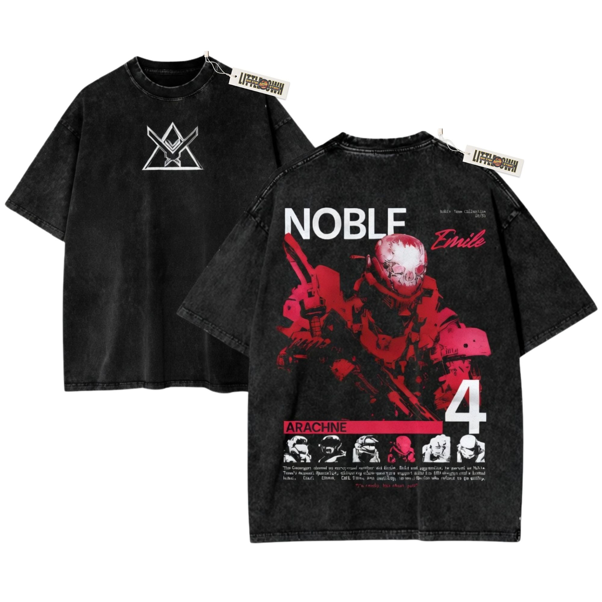 Noble Team Halo: Reach Vintage Washed â€“ RPG Game Oversized Wash Tee Shirt