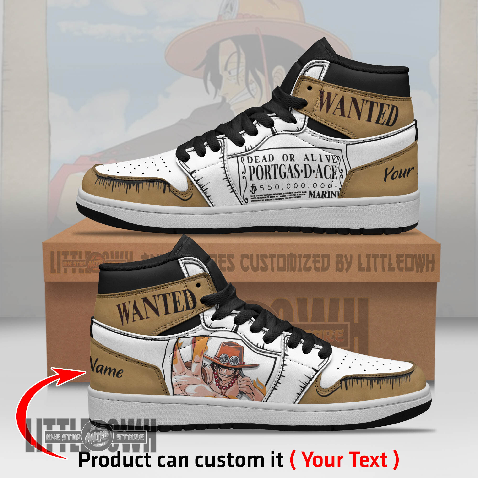 Portgas D Ace Wanted Personalized Shoes One Piece Anime Boot Sneakers