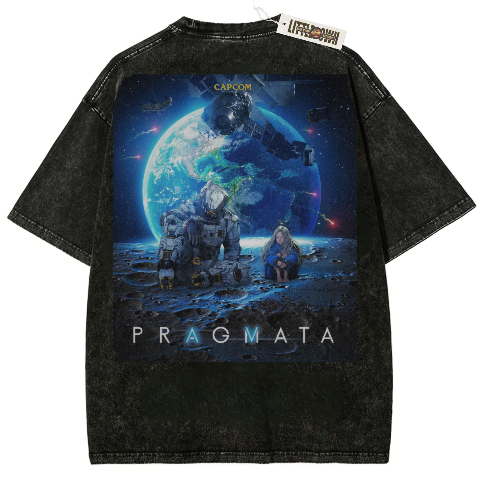 Pragmata Diana Sci-Fi Cyberpunk Gamer Oversized Washed Tee