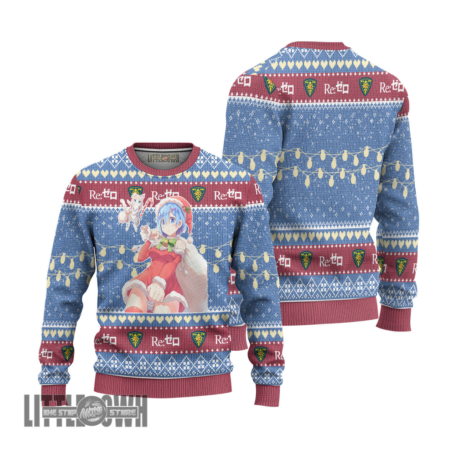Re Zero Ugly Sweater Custom Rem x Puck Knitted Sweatshirt Anime Christmas Gift