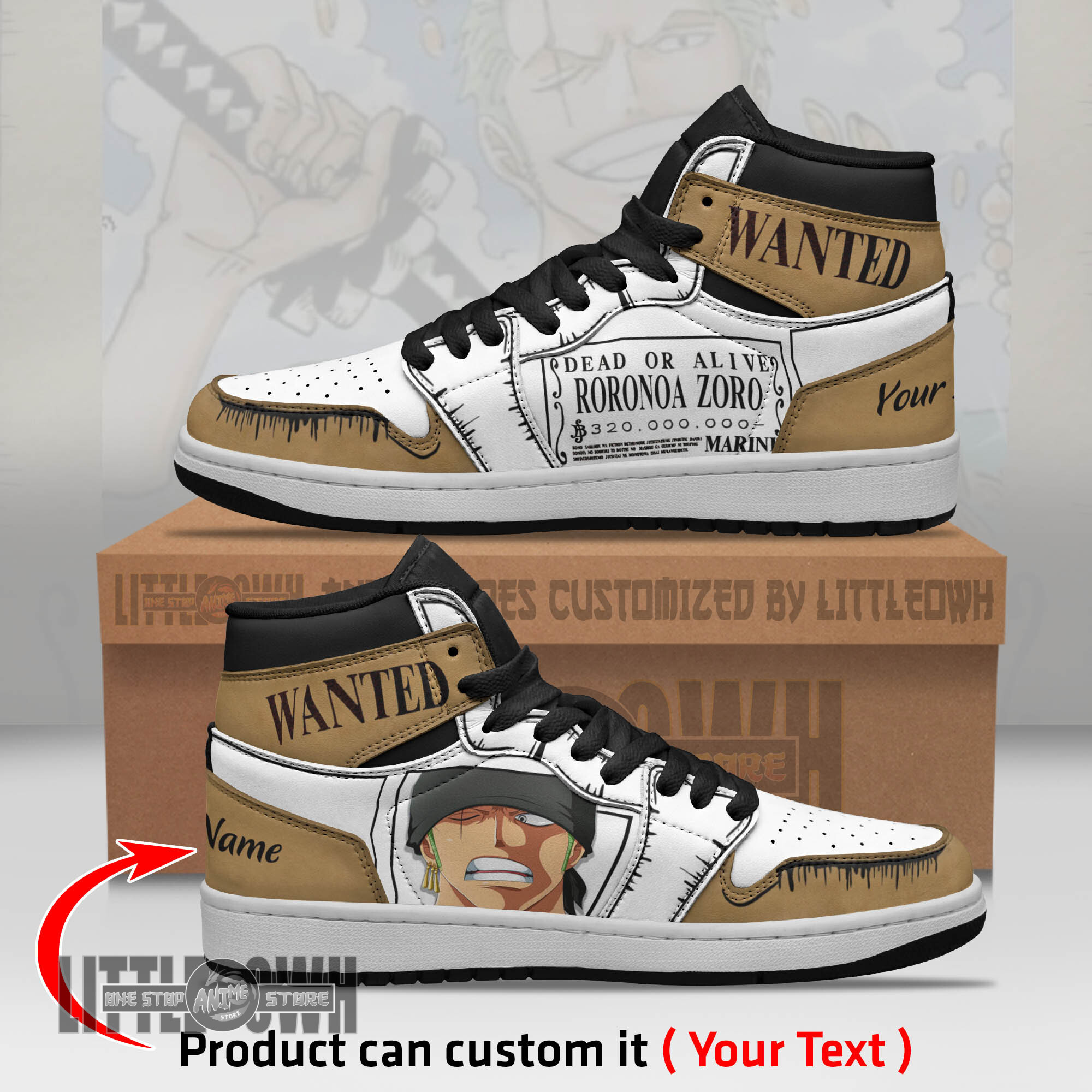 Roronoa Zoro Wanted Personalized Shoes One Piece Anime Boot Sneakers