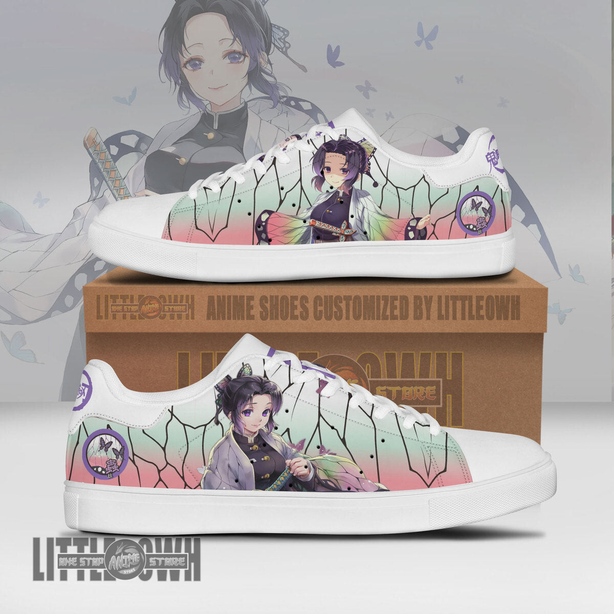 Shinobu Kocho Skateboard Shoes Custom Demon Slayer Anime Sneakers