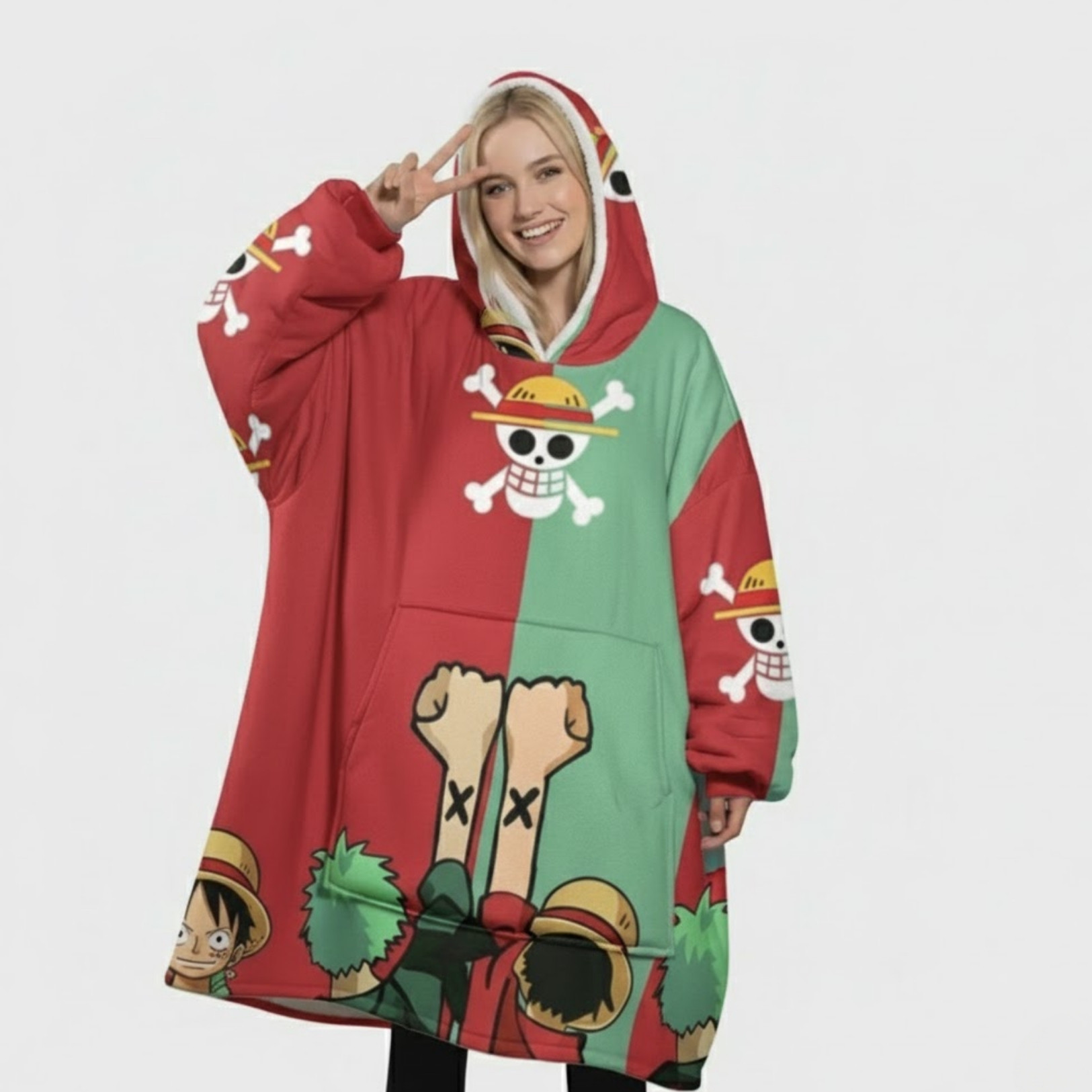 Alternative view of Straw Hat Crew Pirate Jolly Roger Blanket Hoodie