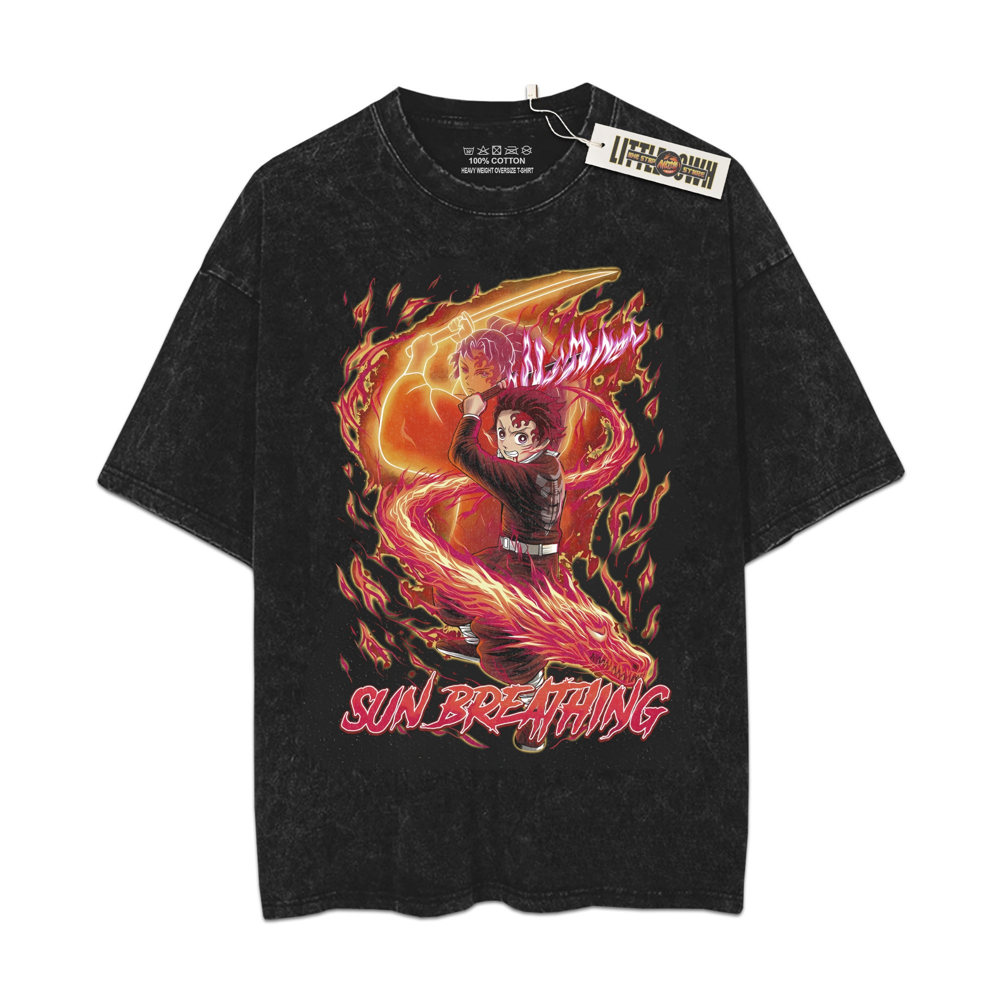 Tanjiro Vintage Shirt Sun Breathing Oversized Washed Tees - Custom Anime Tee