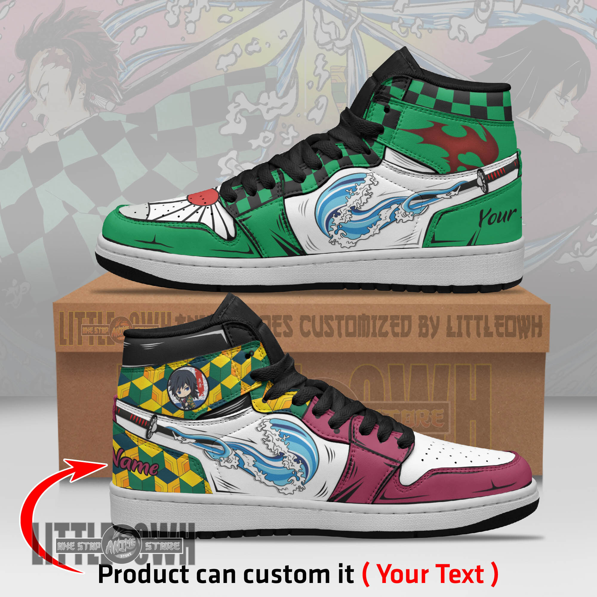 Tanjiro x Giyuu Persionalized Shoes Demon Slayer Anime Boot Sneakers