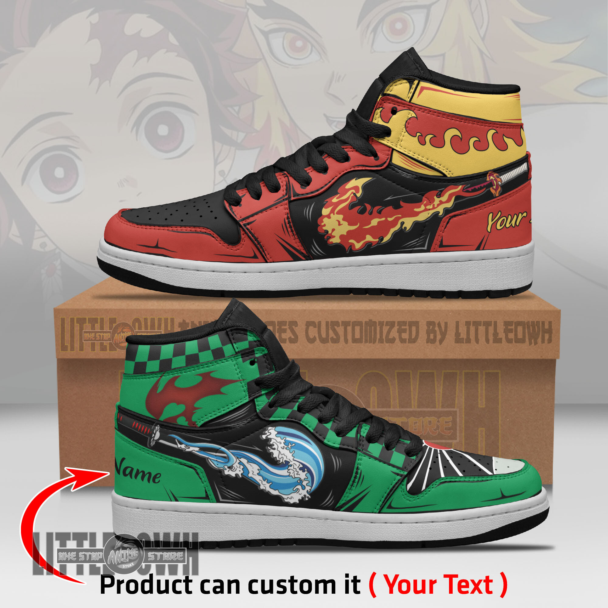 Tanjiro x Rengoku Persionalized Shoes Breathing Demon Slayer Anime Boot Sneakers