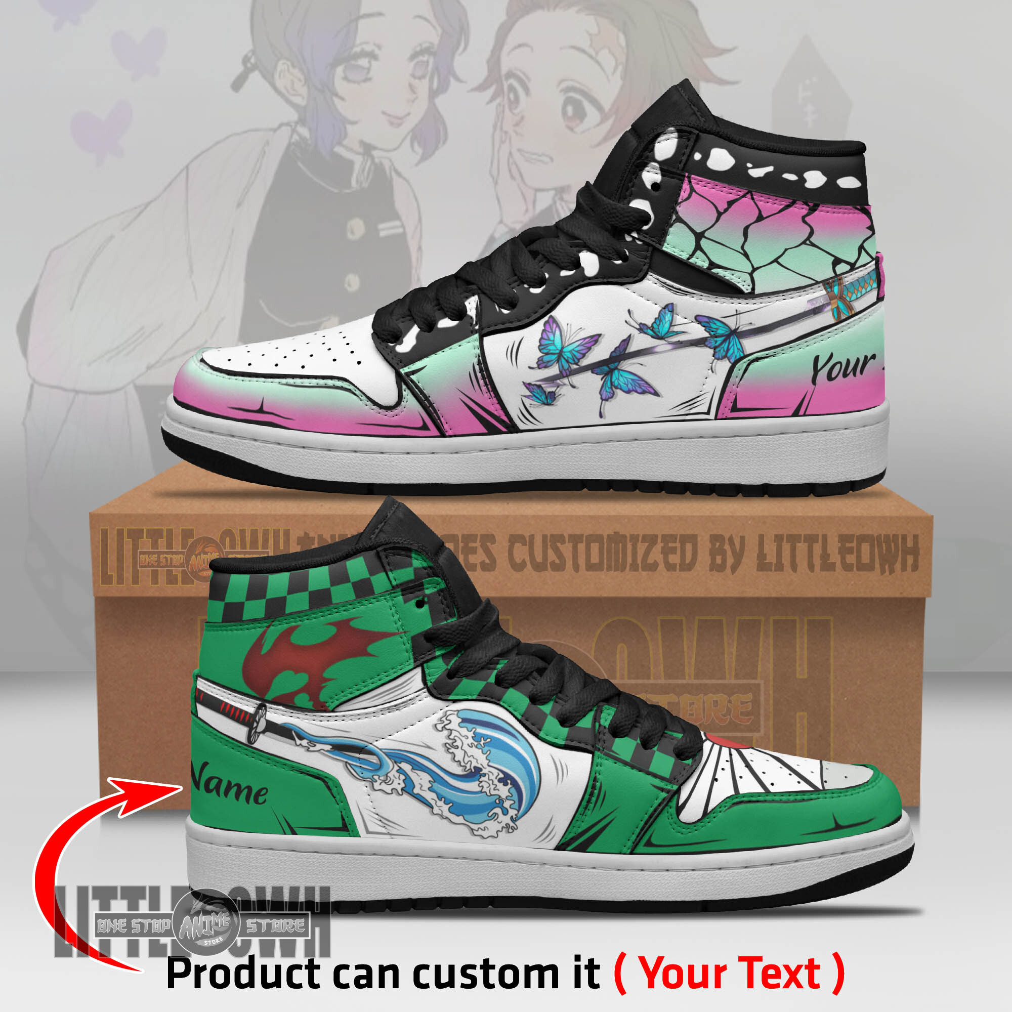 Tanjiro x Shinobu Persionalized Shoes Demon Slayer Anime Boot Sneakers