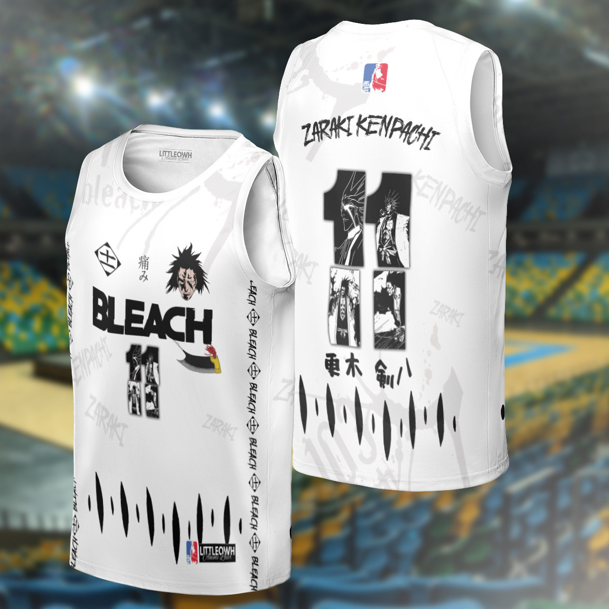 Zaraki Kenpachi Basketball Jersey - Bleach Black & White NBA Collection