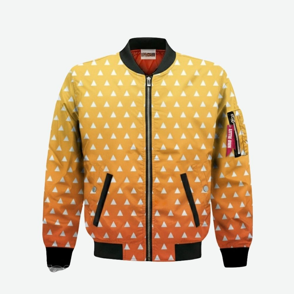 Zenitsu Agatsuma Pattern Bomber Jacket Custom KnY Cosplay Costumes